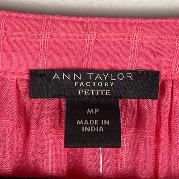 Ann Taylor Factory Shirt Size Petite Medium Pink Button Up Split Neck Sheer - Picture 4 of 10